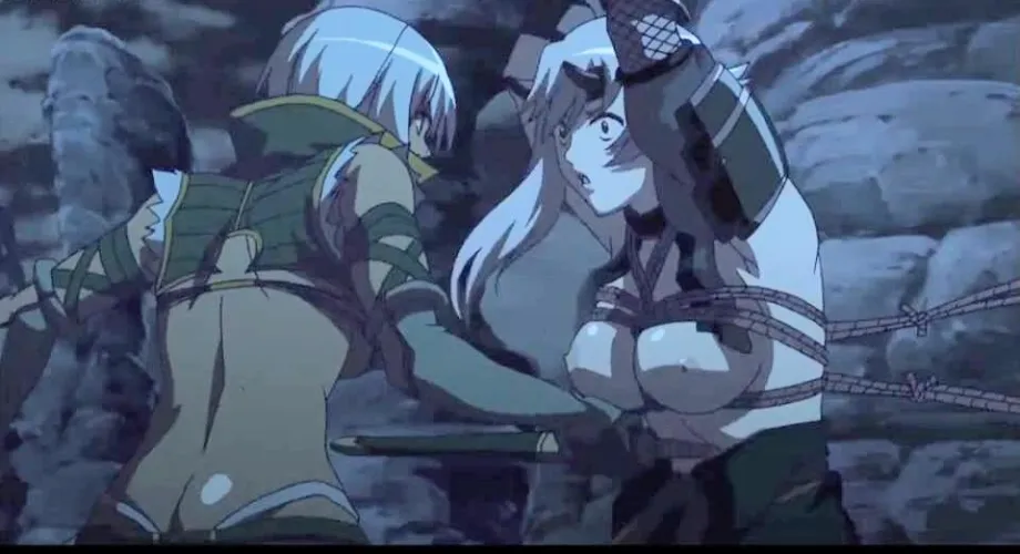 Warrior girl Hands tied and punched in the stomach. Thumbnail