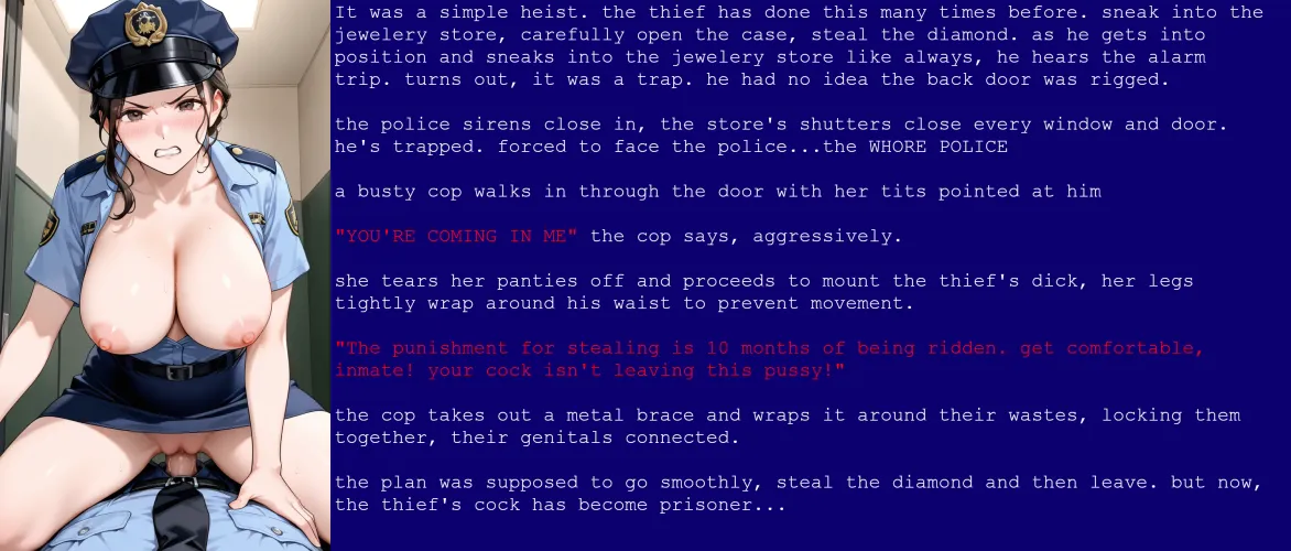 Whore cops part 2 [Narration] [Punishment] [Vaginal Penetration] [Law Enforcement] [Femdom] [Dick Riding] [AI Image] Thumbnail