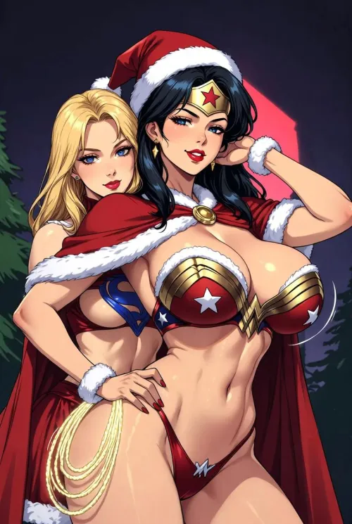 Wonder Woman and Supergirl celebrating Christmas Thumbnail