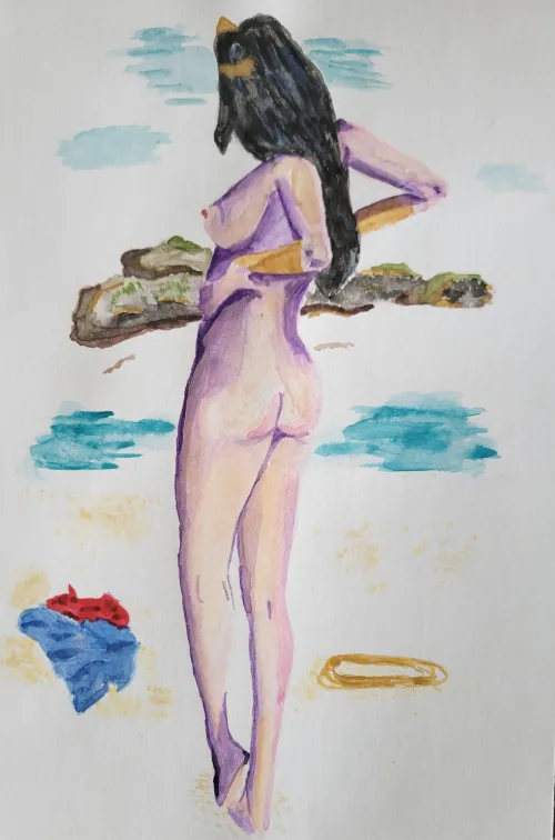 Wonder Woman at the Beach, Watercolor (commission) Thumbnail