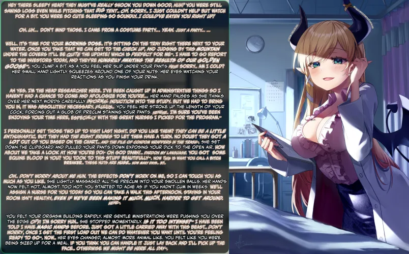 You finally get to meet the lead running this drug study, and she looks a little odd... but somehow she seems the most normal... Part 6 after a hiatus of the drug trial story. [handjob] [ball fondling] [cock shock] [doctor] [imminent milking] [series] [p Thumbnail